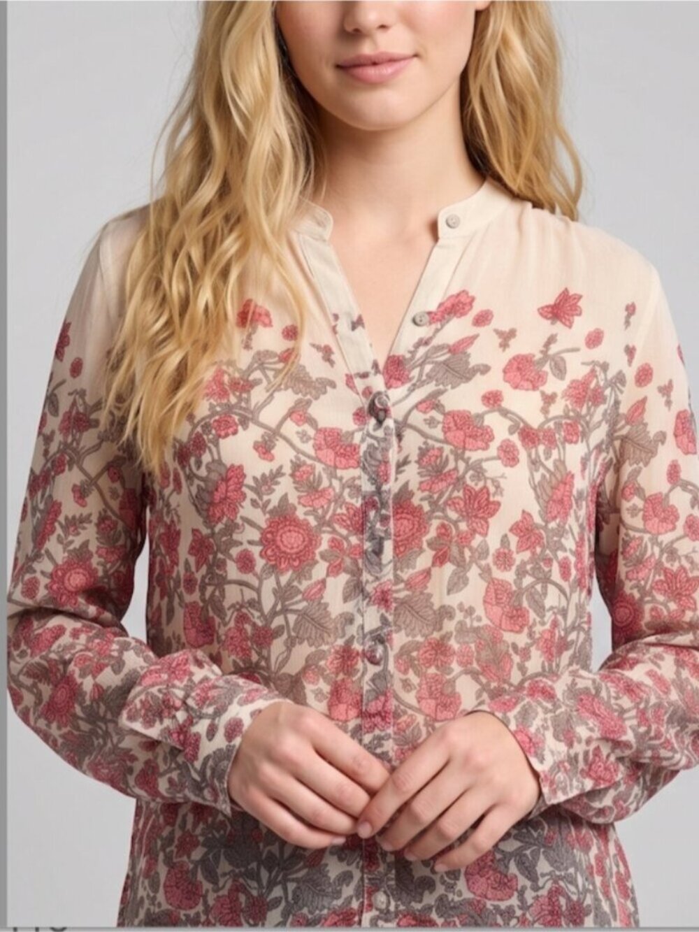 Lucky Brand Floral Sheer Blouse Beige - Picture 3 of 7